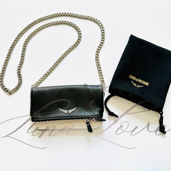 ZADIG & VOLTAIRE Rock Nano Studded Shoulder Bag / Clutch In Black NWT - Picture 1 of 8